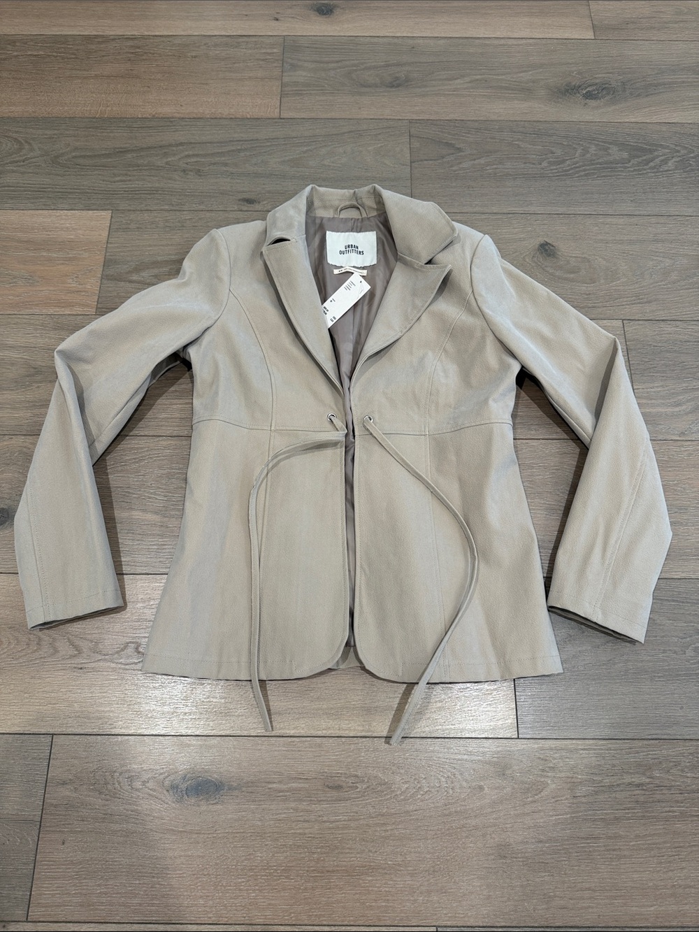 URBAN OUTFITTERS Beige Noa Faux Suede Tie-Front Business Jacket Blazer Size M - Picture 2 of 9